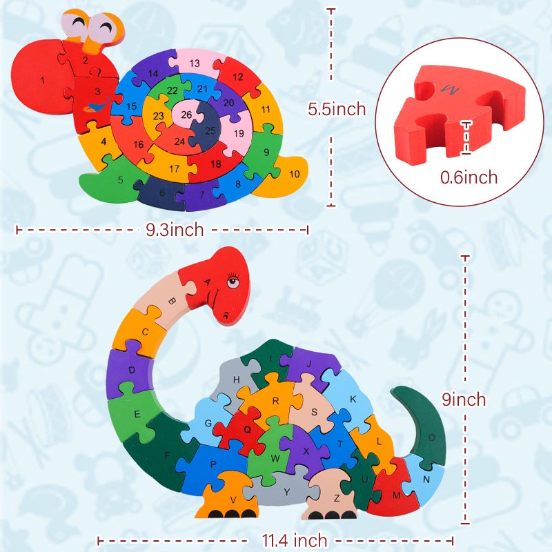 LovesTown 2 PCS Wooden Animal Puzzles, Alphabet Building Blocks for Kids, Preschool Letters and Numbers Puzzles, ABC Animal Puzzle for Toddlers - Image 2