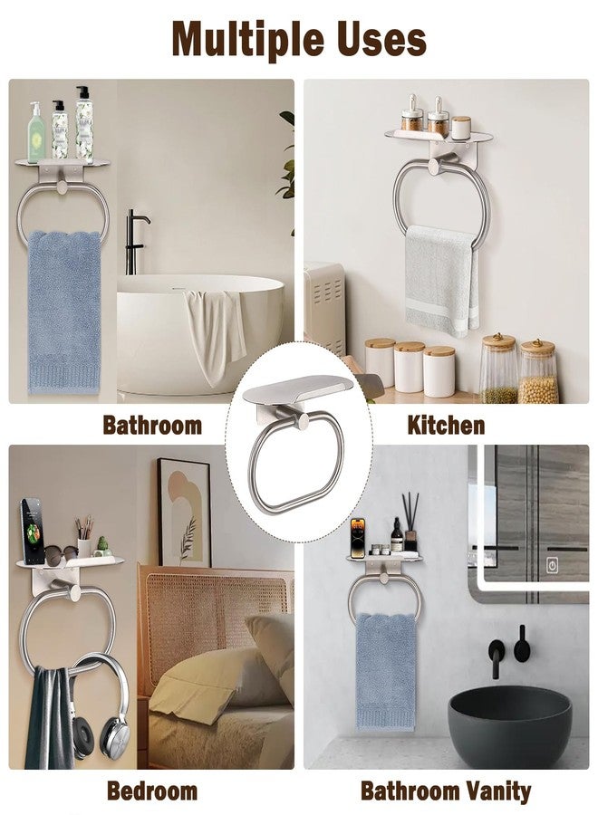 Siyzda Hand Towel Ring with Shelf, 304 Stainless Steel Hand Towel Holder, Heavy Duty Bath Accessories, Wall Mounted Towel Hanger for Bathroom Kitchen (Brushed Nickel) - Image 5
