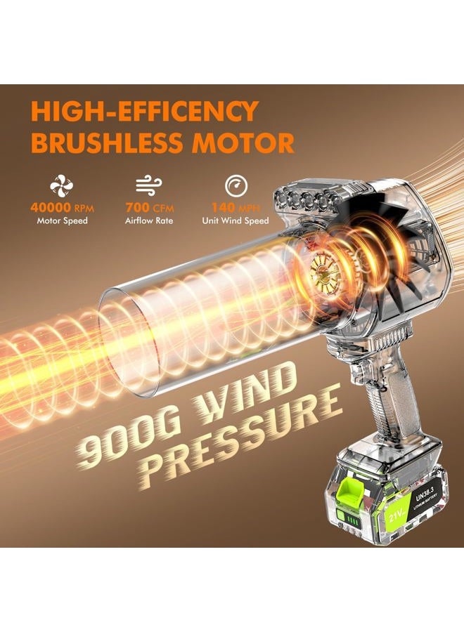 OGERY Leaf Blower Cordless with Lights, 21V Powerful Brushless Electric Leaf Blowers with 2 x 3.0Ah Batteries & Charger, 700CFM 900G Wind Pressure Handheld Blower for Lawn Care Yard Garden, Green - Image 2