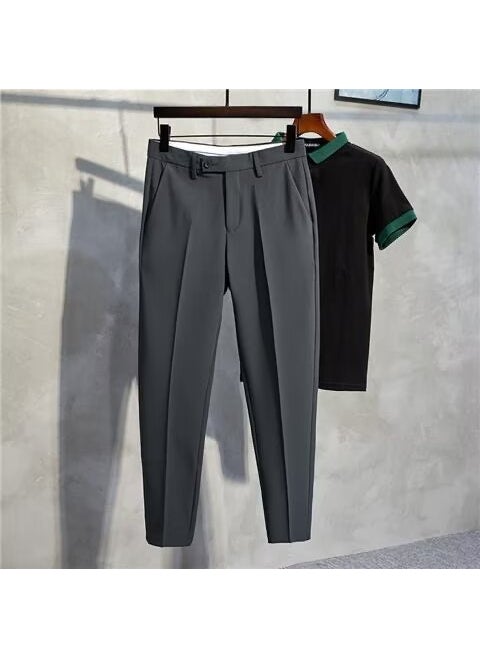 Generic - Summer Casual Mens Cropped Suit Pants Slim Fit Dark gray - Image 1