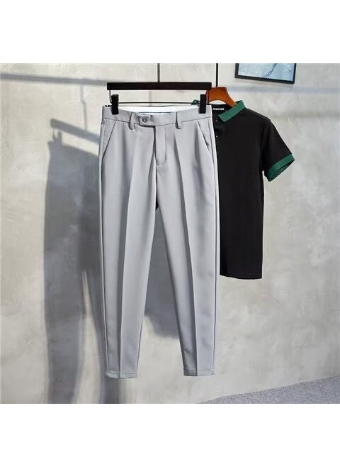 Generic - Summer Casual Mens Cropped Suit Pants Slim Fit Dark gray - Image 1