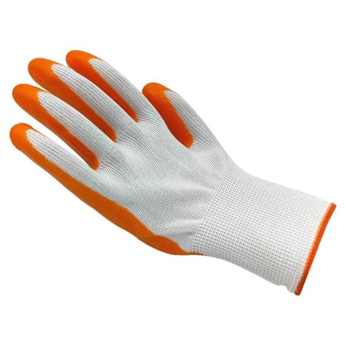 RK TRENDS Orange White Nitrile Palm Coated Safety Hand Gloves – Lightweight, Durable, Enhanced Grip, Breathable for Industrial & Construction Use – (Pack of 7 Pairs) - Image 4