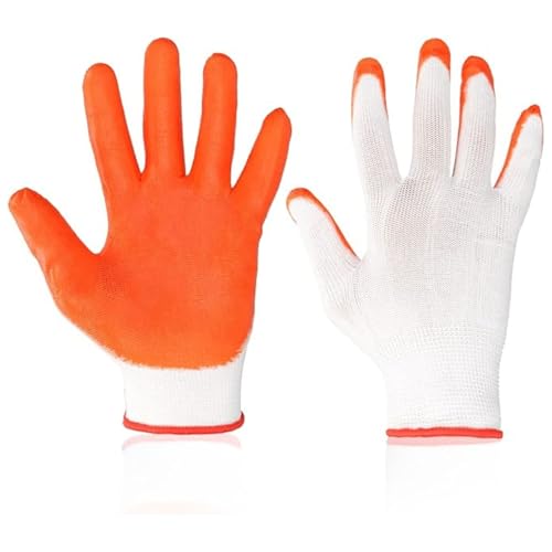 RK TRENDS Orange White Nitrile Palm Coated Safety Hand Gloves – Lightweight, Durable, Enhanced Grip, Breathable for Industrial & Construction Use – (Pack of 7 Pairs) - Image 2