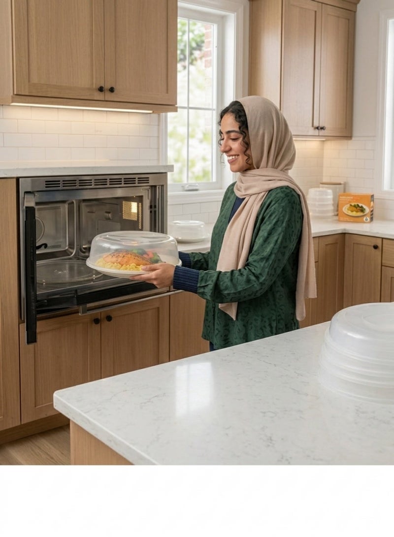 غطاء طعام للميكروويف – مجموعة من 3  قطع، مقاس 27 سم (10 بوصات) مع فتحات تهوية لمنع تناثر الطعام | خالٍ من مادة BPA، آمن للغسل في غسالة الصحون، يناسب معظم الأطباق والأوعية – أغطية مطبخ قُبّبية متعددة الاستخدامات - Image 2