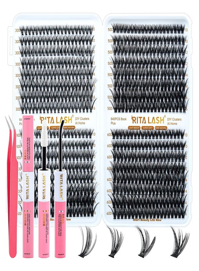 RITALASH Lash Extension Kit 30D+40D+50D+60D DIY Lash Clusters 640pcs Cluster Lashes Individual Lashes Eyelash Extension Kit with Lash Bond and Seal,Lash Tweezers(30D+40D+50D+60D Kit,10-16mm) - Image 1