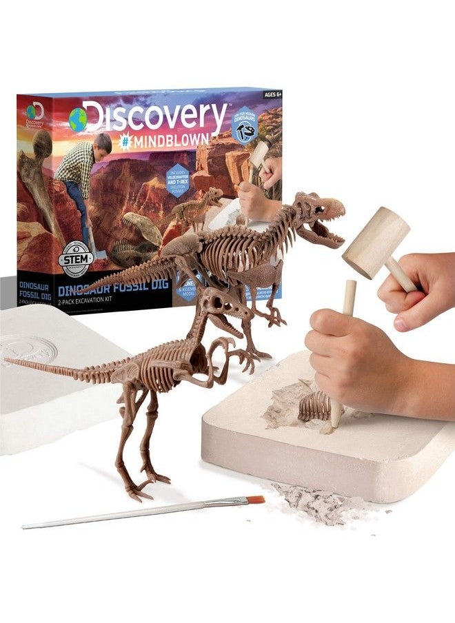 Discovery Kids - Discovery #Mindblown Dinosaur Fossil Dig Excavation Kit, 15Piece Trex & 10Piece Velociraptor, 3D Skeleton Puzzle Display Models, Includes Tools & Safety Glasses, Jurassic Dino Toy For Kids - Image 1
