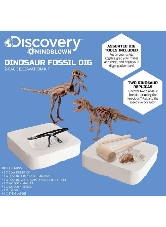 Discovery Kids - Discovery #Mindblown Dinosaur Fossil Dig Excavation Kit, 15Piece Trex & 10Piece Velociraptor, 3D Skeleton Puzzle Display Models, Includes Tools & Safety Glasses, Jurassic Dino Toy For Kids - Image 1