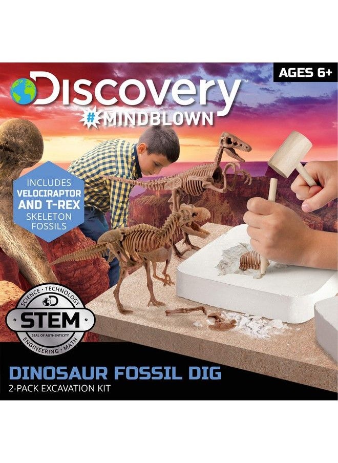 Discovery Kids - Discovery #Mindblown Dinosaur Fossil Dig Excavation Kit, 15Piece Trex & 10Piece Velociraptor, 3D Skeleton Puzzle Display Models, Includes Tools & Safety Glasses, Jurassic Dino Toy For Kids - Image 1