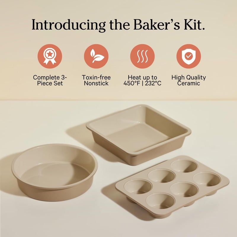 Our Place Wonder Oven Bakerâ€™s Kit â€“ 3-Piece Toxin-Free Ceramic Nonstick Bakeware Set (8â€ Round, 8â€ Square, 6-Cup Muffin Pan) - Oven-Safe up to 450Â°F - Steam - Image 3