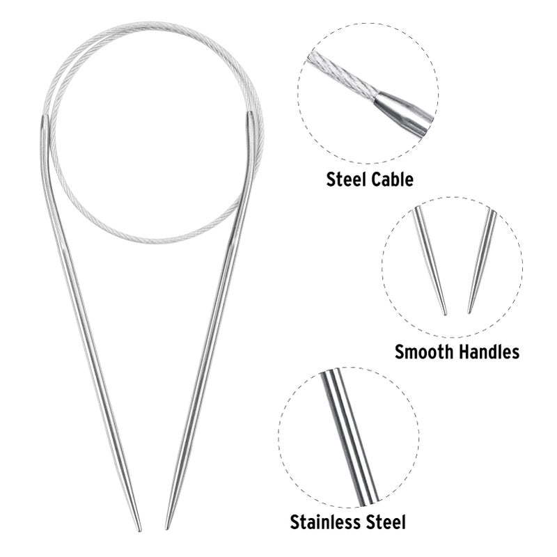 Coowayze Stainless Steel Circular Knitting Needles 16 Inch, 11 Round Yarn Knitting Needles with Magic Loop, 11 Sizes 1.5-5mm Double Pointed Flexible Knitting Needles for Socks Weave Knitting Set for Beginner - Image 4