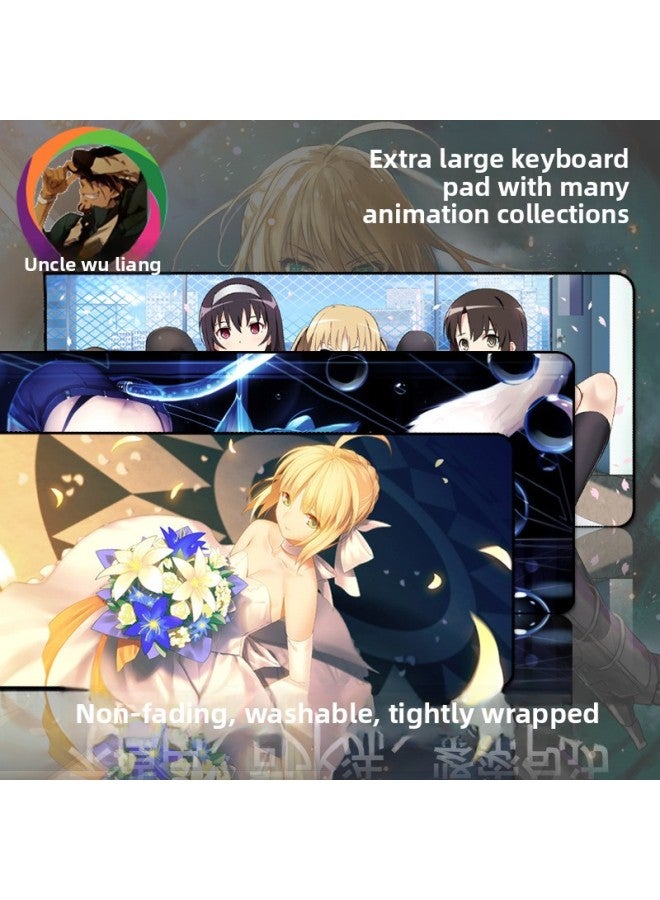 Anime Mouse Pad Computer Game Office Desk Mat Joan Of Arc Saber Secondary-Color:30*60*0.3 [lock Edge]]-Pattern:Black Dress With White Background - Image 2