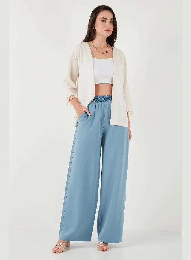 Lela Lela Cotton and Linen Blend Tassel Detailed Regular Fit Long Kimono Cardigan Women's CARDIGAN 5869015