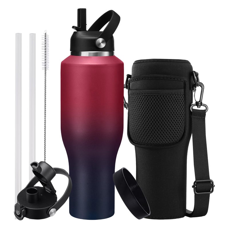 DIGJUPER 40 oz Insulated Water Bottle with Straw and Spout Lid Stainless Steel Water Bottle Fits in Cup Holders Double Wall Metal Flask Large Water Cup for Drive Trip Gym