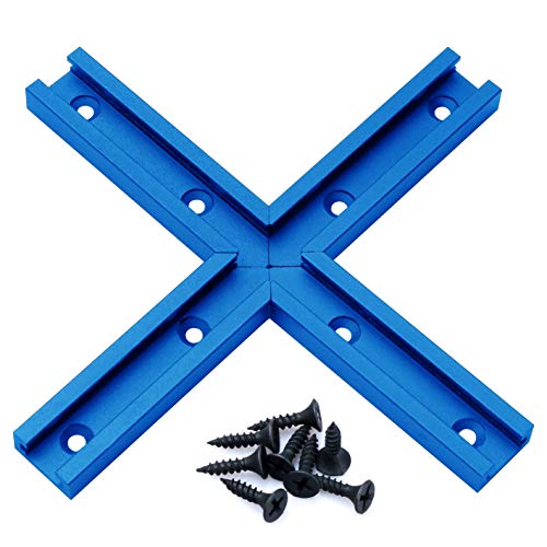 HOTTARGET Aluminum T-track Intersection Kit with Wood Screws–Double Cut Profile Universal with Predrilled Mounting Holes -Woodworking and Clamps – Fine Sandblast Anodized - 1 PK (Blue) - Image 1