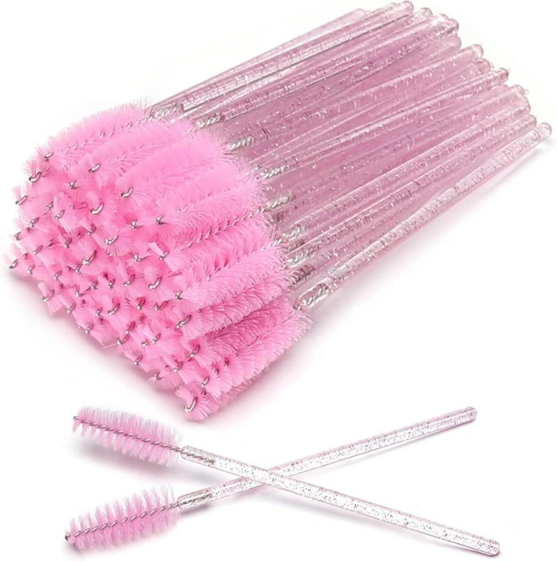 50 PCS Disposable Eyelash Brushes Mascara Eye Lash Eyebrow Applicator Cosmetic Makeup Brush Tool Kits (pink)