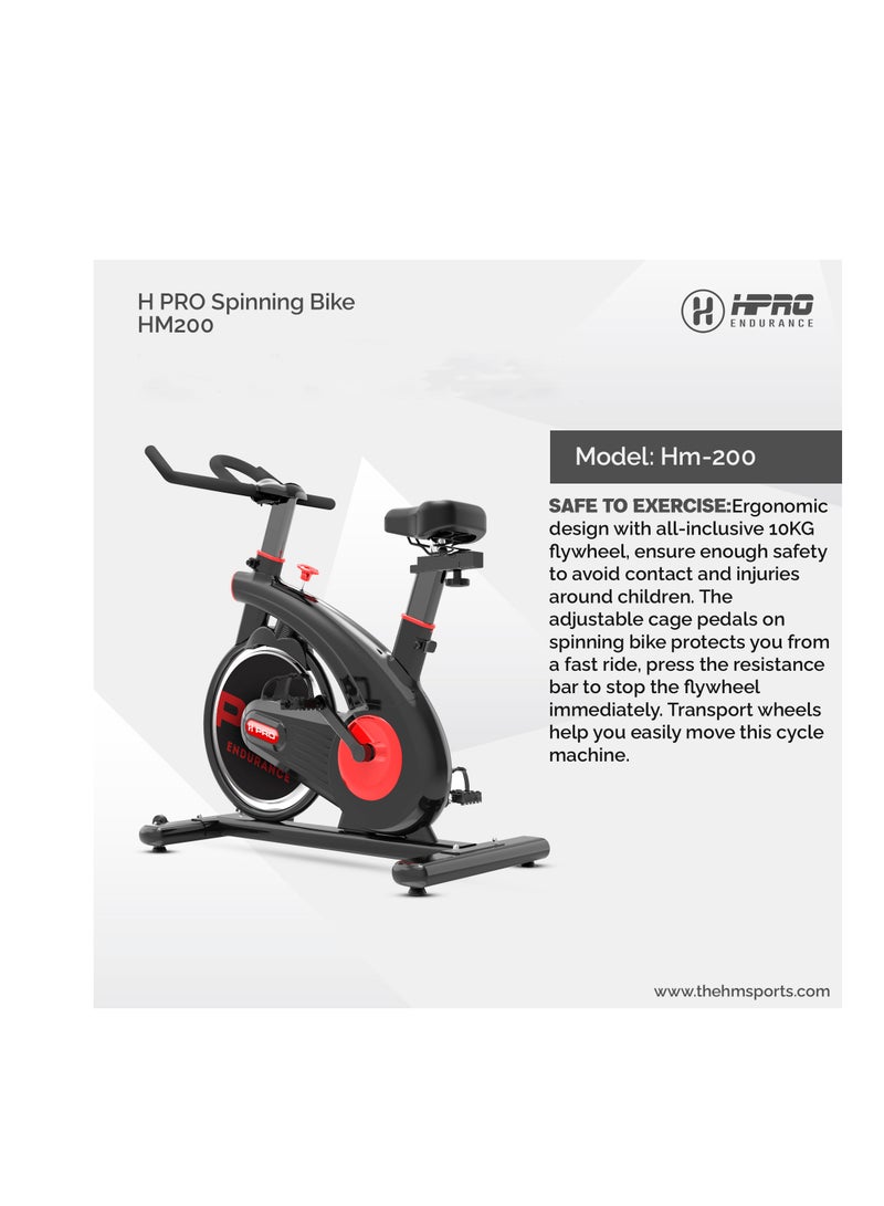 H PRO HM-200 Spin Bike | 10kg Magnetic Flywheel | Silent Belt Drive | Indoor Exercise Cycle for Home Gym | LCD Display - Image 4