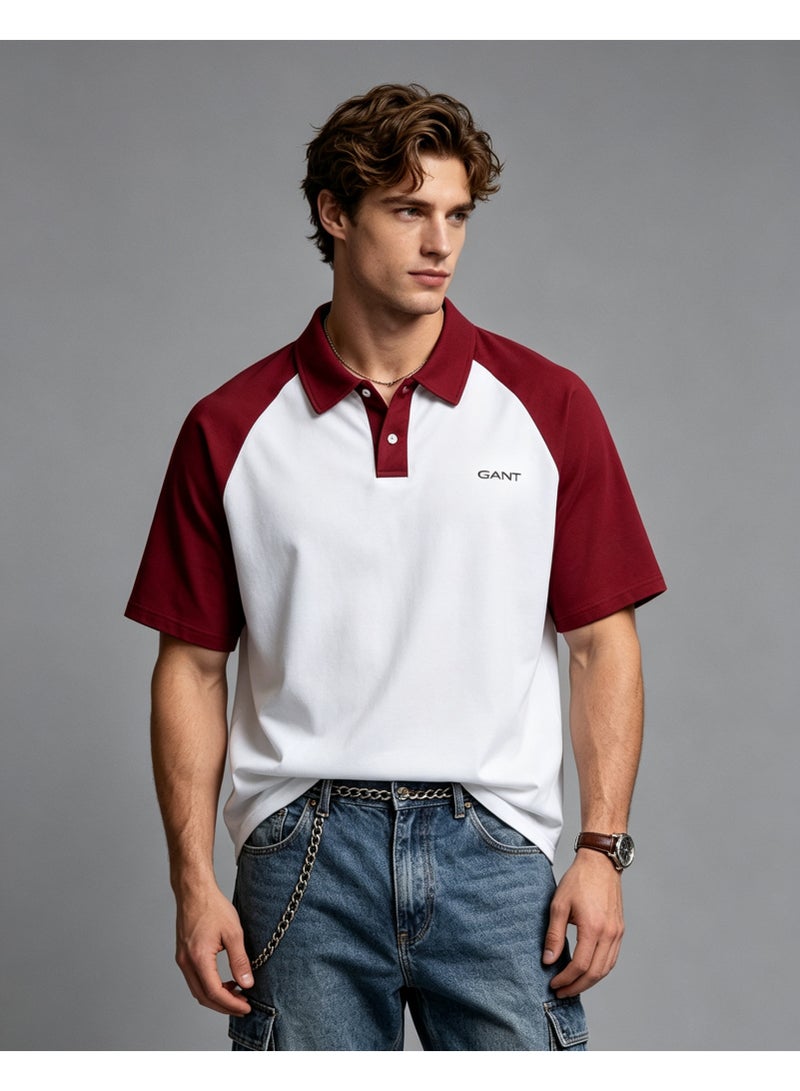 GANT Unisex Short Sleeve Raglan Polo Shirt Casual Daily Wear White Burgundy - Image 5