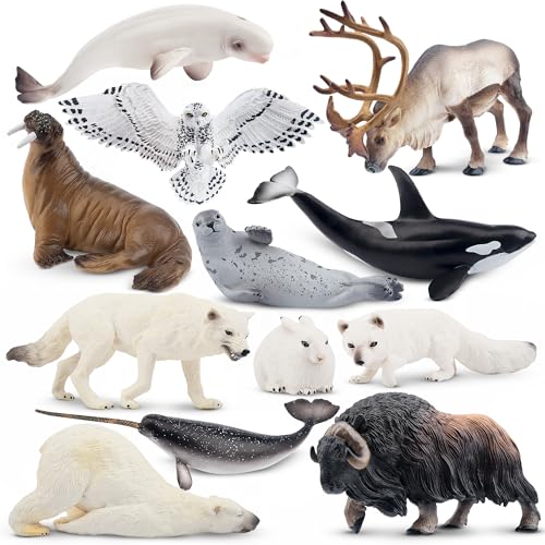 Toymany 12PCS 47 Large Polar Animals Figurines Plastic Arctic Animal Toy Preschool Set Includes Polar BearCaribouWhalesWalrus Cake Toppers Christmas Birthday Toys Gift for Kids Toddlers - Image 1