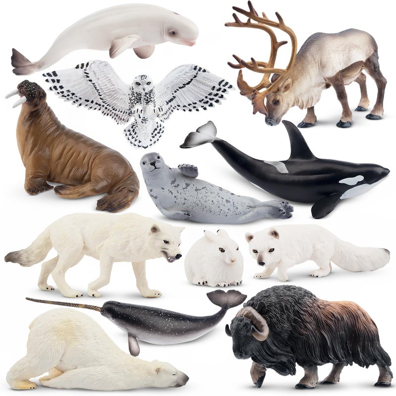 Toymany 12PCS 47 Large Polar Animals Figurines Plastic Arctic Animal Toy Preschool Set Includes Polar BearCaribouWhalesWalrus Cake Toppers Christmas Birthday Toys Gift for Kids Toddlers - Image 2