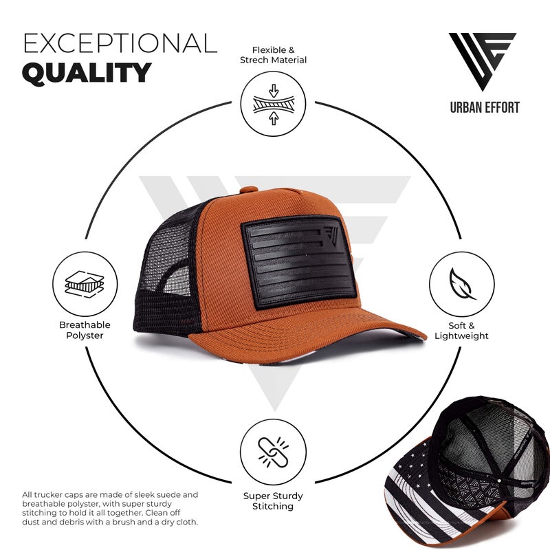 Urban Effort Snapback Trucker Hat | Breathable Mesh Baseball Cap for Men & Women Adjustable Fit American Flag Hat for Casual (Brown) - Image 2