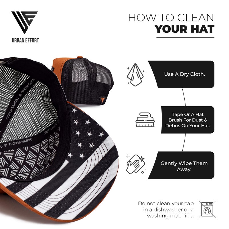 Urban Effort Snapback Trucker Hat | Breathable Mesh Baseball Cap for Men & Women Adjustable Fit American Flag Hat for Casual (Brown) - Image 3