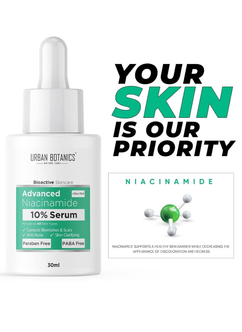 إربان بوتانيكس - مصل الوجه من UrbanBotanics® 10% من النياسيناميد لعلاج حب الشباب وندبات/علامات حب الشباب والعيوب والتصبغ وموازنة الزيت مع الزنك | مصل منقي للبشرة مضاد لحب الشباب للبشرة الدهنية والمعرضة لحب الشباب | 30 مل - Image 1