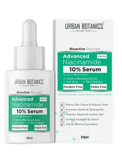 مصل الوجه من UrbanBotanics® 10% من النياسيناميد لعلاج حب الشباب وندبات/علامات حب الشباب والعيوب والتصبغ وموازنة الزيت مع الزنك | مصل منقي للبشرة مضاد لحب الشباب للبشرة الدهنية والمعرضة لحب الشباب | 30 مل