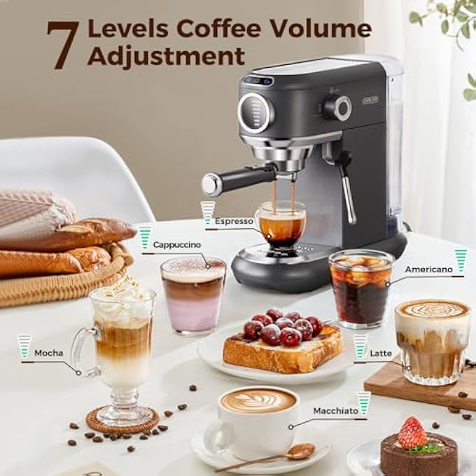 كافلف ماكينة صنع قهوة اسبريسو 4 في 1 مع خافق حليب 19 بار ماكينة كابتشينو مع مرئيات 7 مستويات لحجم القهوة قابلة للتعديل لكبسولات Nes* Dg* Ese Pods ومسحوق 1450 واط رمادي - Image 4