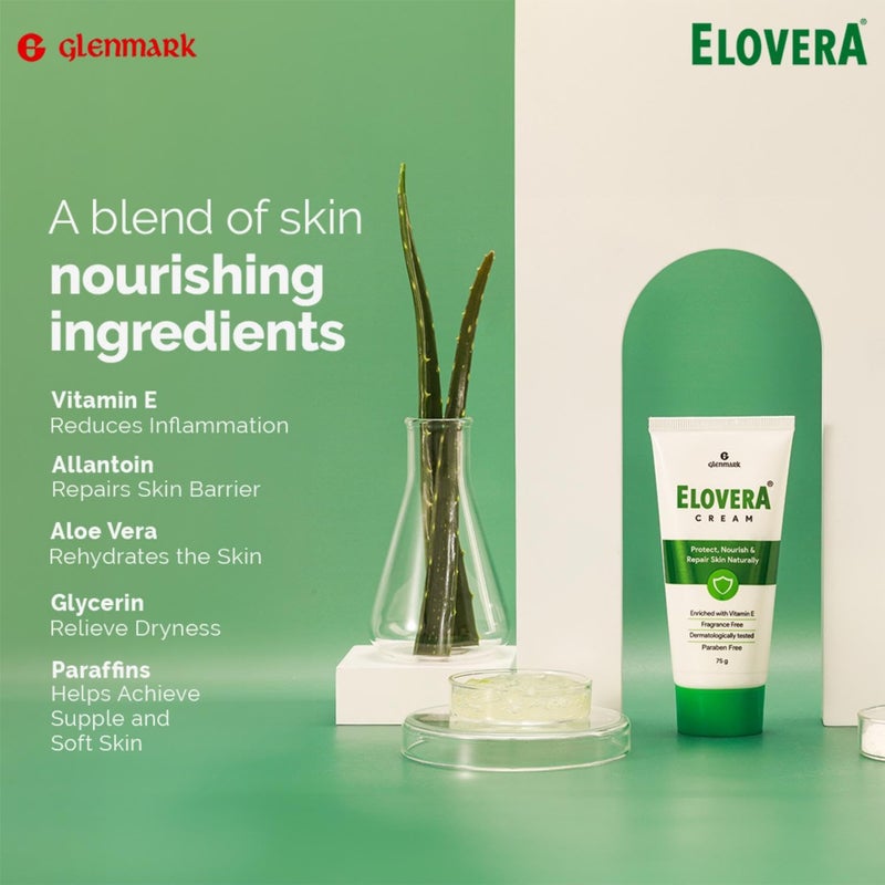 Elovera Moisturising Cream 75g For Dry Skin with Aloe Vera Vitamin E Protects Nourishes and Repairs Skin Paraben Free Fragrance Free - Image 4