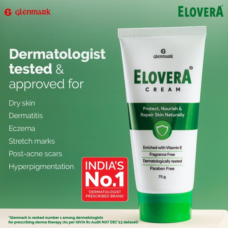 Elovera Moisturising Cream 75g For Dry Skin with Aloe Vera Vitamin E Protects Nourishes and Repairs Skin Paraben Free Fragrance Free - Image 2