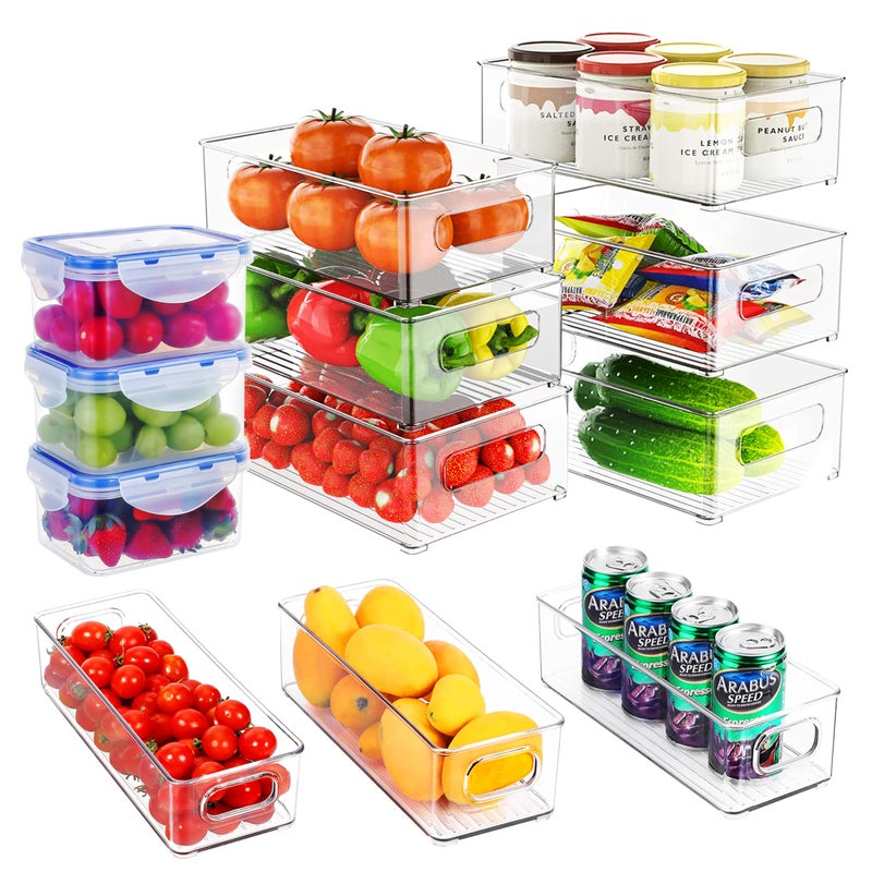12?PCS Stackable Fridge Organizer Bins  Clear Plastic Pantry  Refrigerator Containers for Storage  Organization