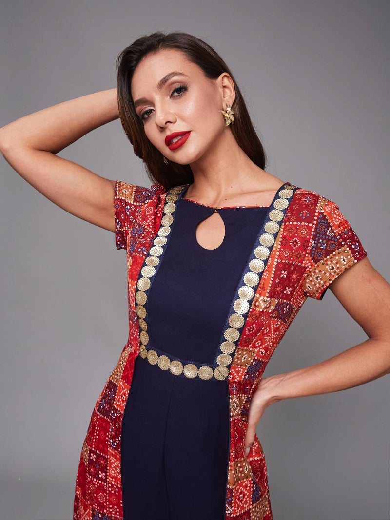 Miss Chase Women's Keyhole Neck Regular Sleeve Bohemian Paneled Regular Length Jumpsuit with Pockets (MCSS23D15-66-224-04, Multicolored, M) - Image 5