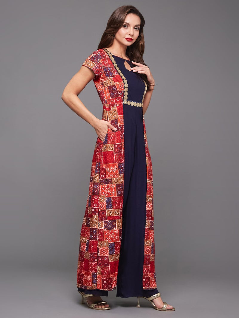 Miss Chase Women's Keyhole Neck Regular Sleeve Bohemian Paneled Regular Length Jumpsuit with Pockets (MCSS23D15-66-224-04, Multicolored, M) - Image 3