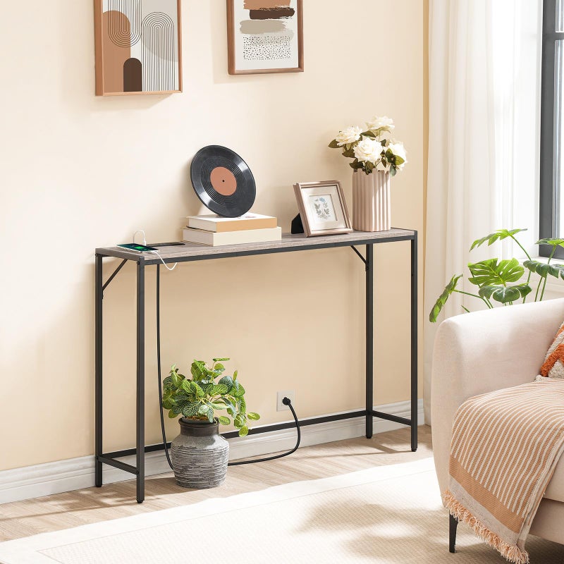 MAHANCRIS Console Table, Narrow Sofa Table, 43.3â€ Entrance Table with Power Station, Behind Couch Table, Simple Style, for Living Room, Hallway, Entryway, Foyer, Greige and Black CTHG112E01 - Image 2