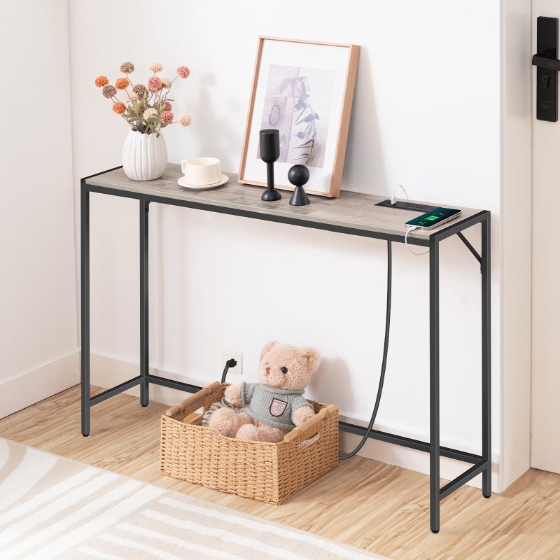 MAHANCRIS Console Table, Narrow Sofa Table, 43.3â€ Entrance Table with Power Station, Behind Couch Table, Simple Style, for Living Room, Hallway, Entryway, Foyer, Greige and Black CTHG112E01 - Image 3