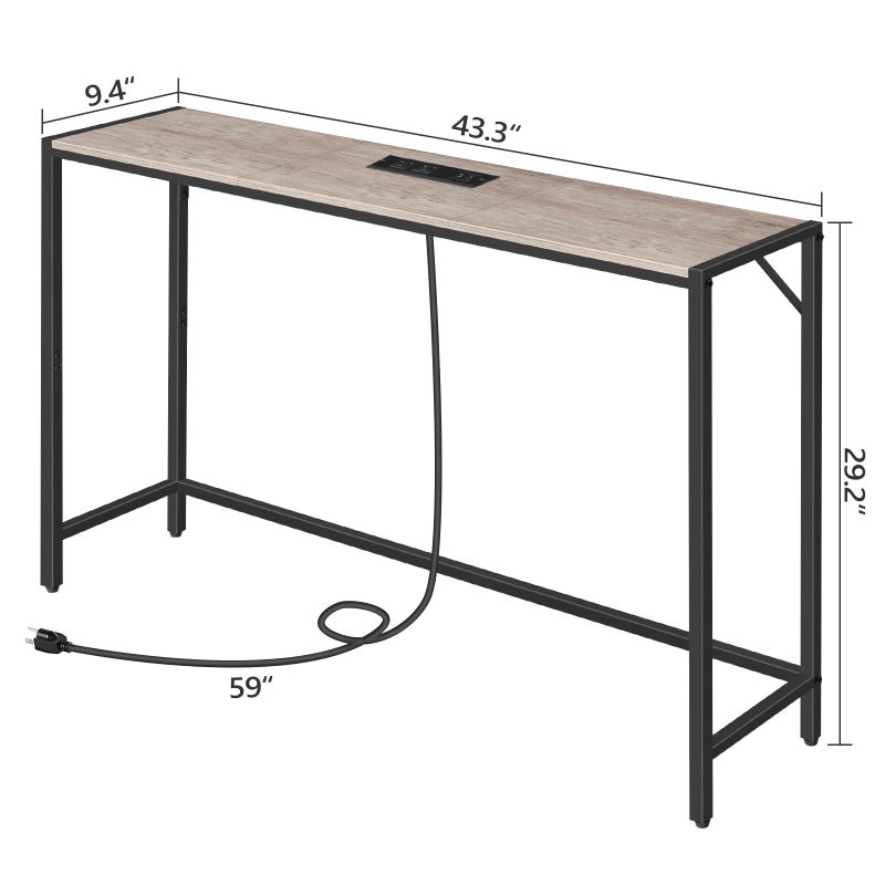 MAHANCRIS Console Table, Narrow Sofa Table, 43.3â€ Entrance Table with Power Station, Behind Couch Table, Simple Style, for Living Room, Hallway, Entryway, Foyer, Greige and Black CTHG112E01 - Image 5