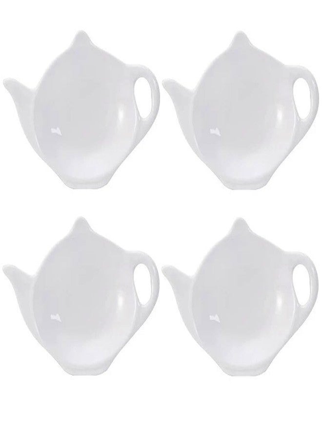 Luzen 4Pcs Ceramic Tea Bag Holder Personalized Teapot Shaped Tea Bag Coasters Tea Bag Saucers Rest Dish Tray for Tea Bag, Spoon Rest, White - Image 1