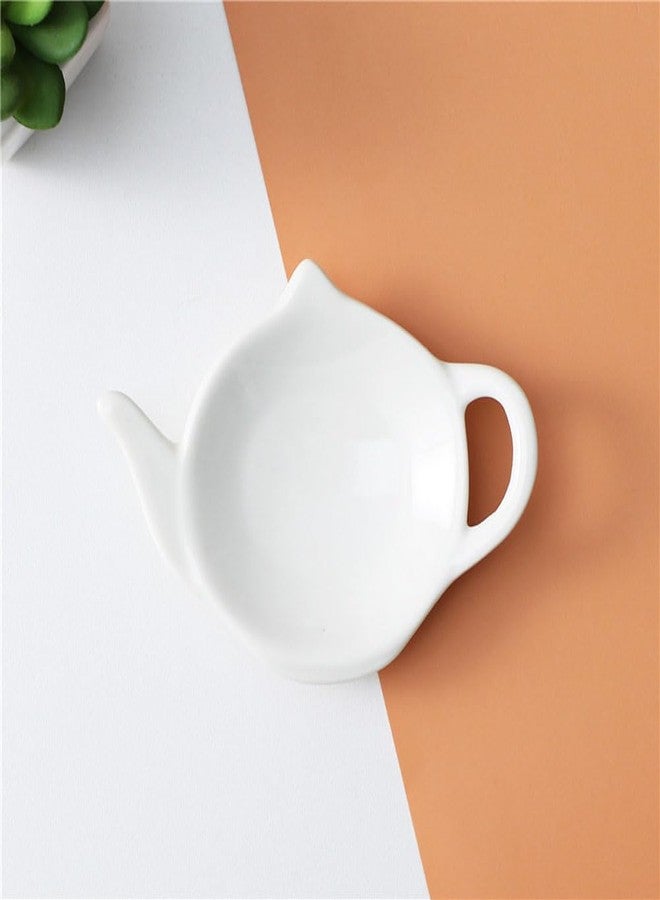 Luzen 4Pcs Ceramic Tea Bag Holder Personalized Teapot Shaped Tea Bag Coasters Tea Bag Saucers Rest Dish Tray for Tea Bag, Spoon Rest, White - Image 2
