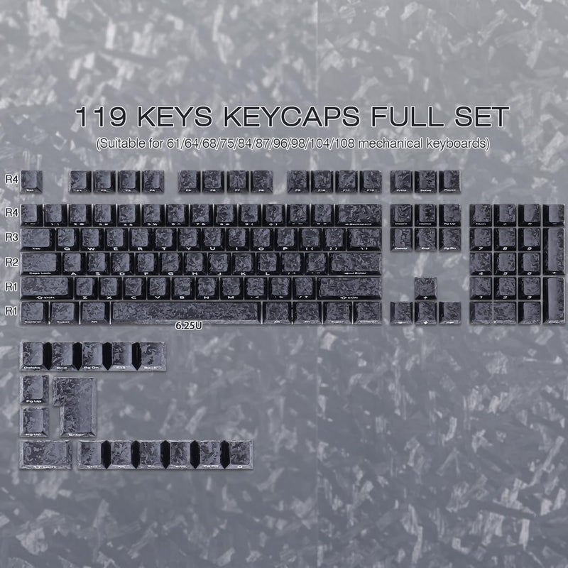 Hyekit مجموعة مفتاح Hyekit بألياف الكربون - 119 مفتاحًا من PBT، تصميم Cherry، طباعة جانبية، صباغة حرارية للوحات المفاتيح الميكانيكية - Image 4