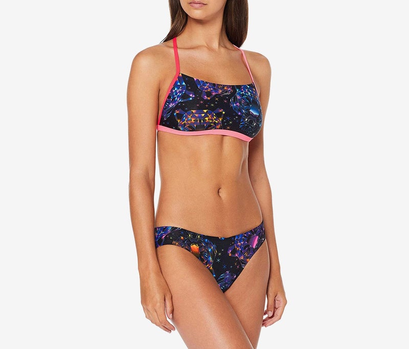 speedo Women Diamondize 2 Piece Crossback, Black and Pink  - Image 1