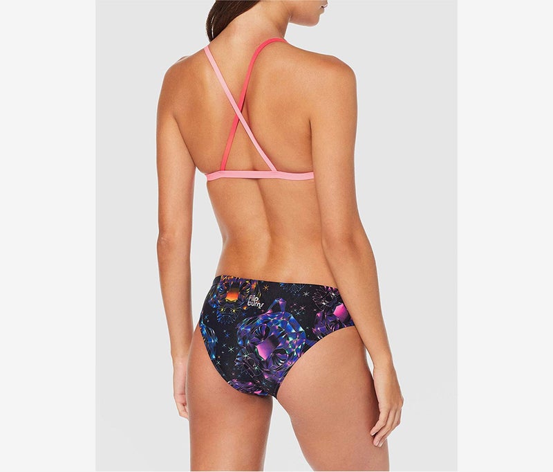speedo Women Diamondize 2 Piece Crossback, Black and Pink  - Image 2