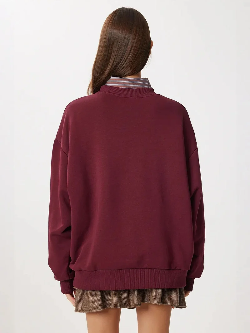 Happiness İstanbul ISTANBUL Oversized Crew Neck Sweatshirt with Print Detail