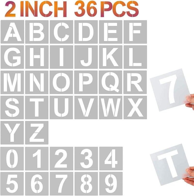 YEAJON 2 Inch Letter Stencils and Numbers, 36 Pcs Alphabet Art Craft Stencils, Reusable Plastic Templates for Wood, Wall, Fabric, Rock, Signage, DIY Art Projects - Image 1