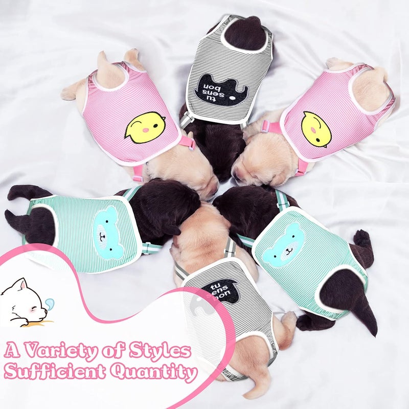 Nuanchu 3 Pieces Dog Diaper Striped Sanitary Pantie with Adjustable Suspender Washable Reusable Puppy Sanitary Panties Cute Pet Underwear Diaper Jumpsuits for Female Dogs (Animal Pattern,S) - Image 2