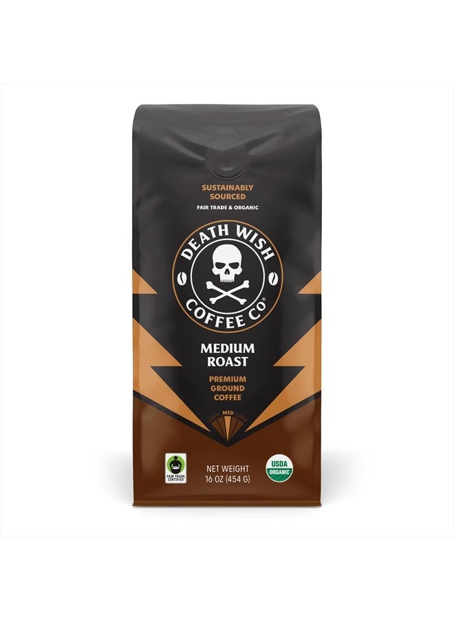 Death Wish Coffee Co., Organic and Fair Trade Medium Roast Ground Coffee, 16 Ounce (Pack of 1)  - Image 1