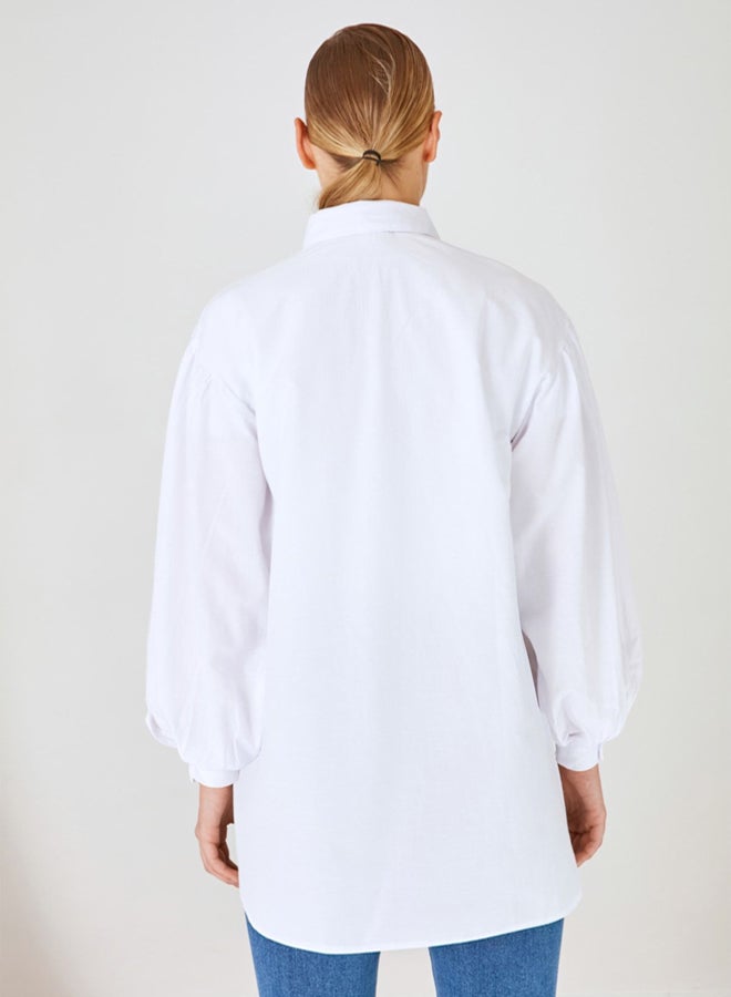 trendyol White Balloon Back Sleeve Long Pocket Detail Basic Woven Shirt - Image 5