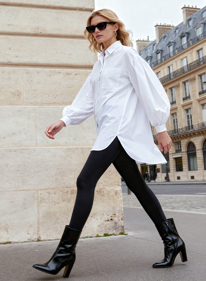 trendyol White Balloon Back Sleeve Long Pocket Detail Basic Woven Shirt - Image 1