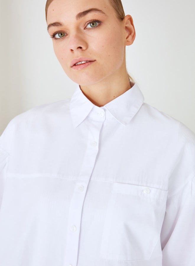 trendyol White Balloon Back Sleeve Long Pocket Detail Basic Woven Shirt - Image 3