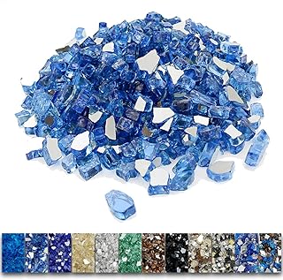 Grisun Pacific Ocean Blue Fire Glass for Fire Pit, 1/2 Inch High Luster Reflective Tempered Glass Rocks for Natural or - Image 1