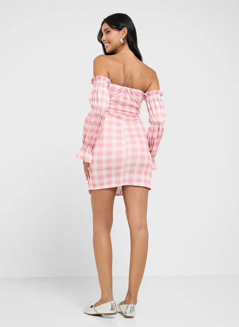 Ginger Gingham Off-Shoulder Dress